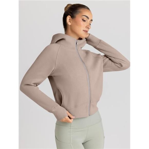 Women's Zip-Up Cropped Hoodie – Fleece Sweatshirt, Casual Hooded - Picture 3 of 7